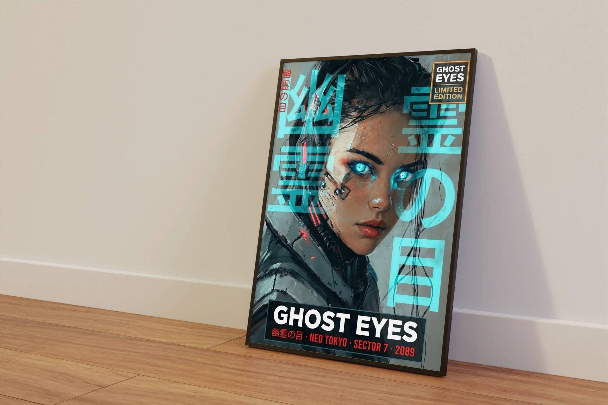 ☣️🧬 Série limitée Art Cyberpunk - Poster Cybergirl Ghost Eyes - Aura Studio Déco
