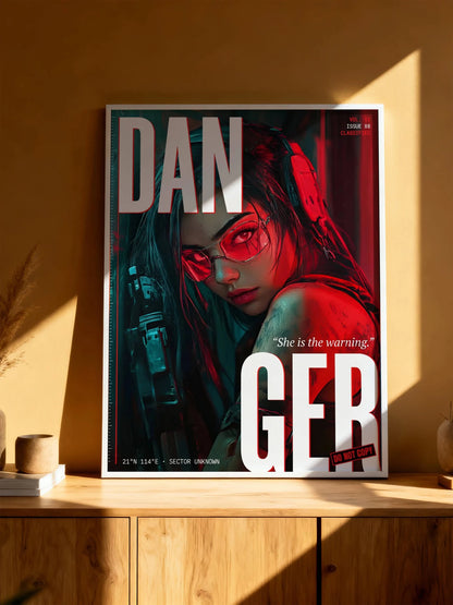 ☣️🧬 Série limitée Art Cyberpunk - Poster Cybergirl Danger - Aura Studio Déco