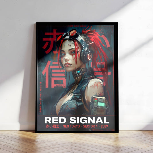 ☣️ Série limitée Art Cyberpunk - Poster Cybergirl Red Signal - Aura Studio Déco