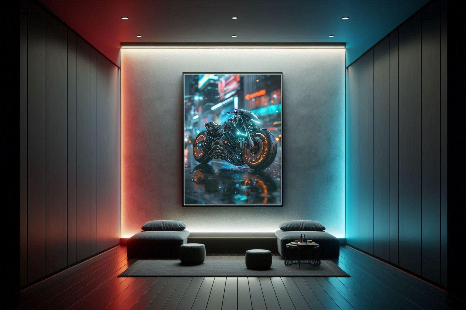 🏍️🏁🔧 Moto Cyberpunk Série futuriste #️⃣16  - (Affiche encadrée métal) - Aura Studio Déco