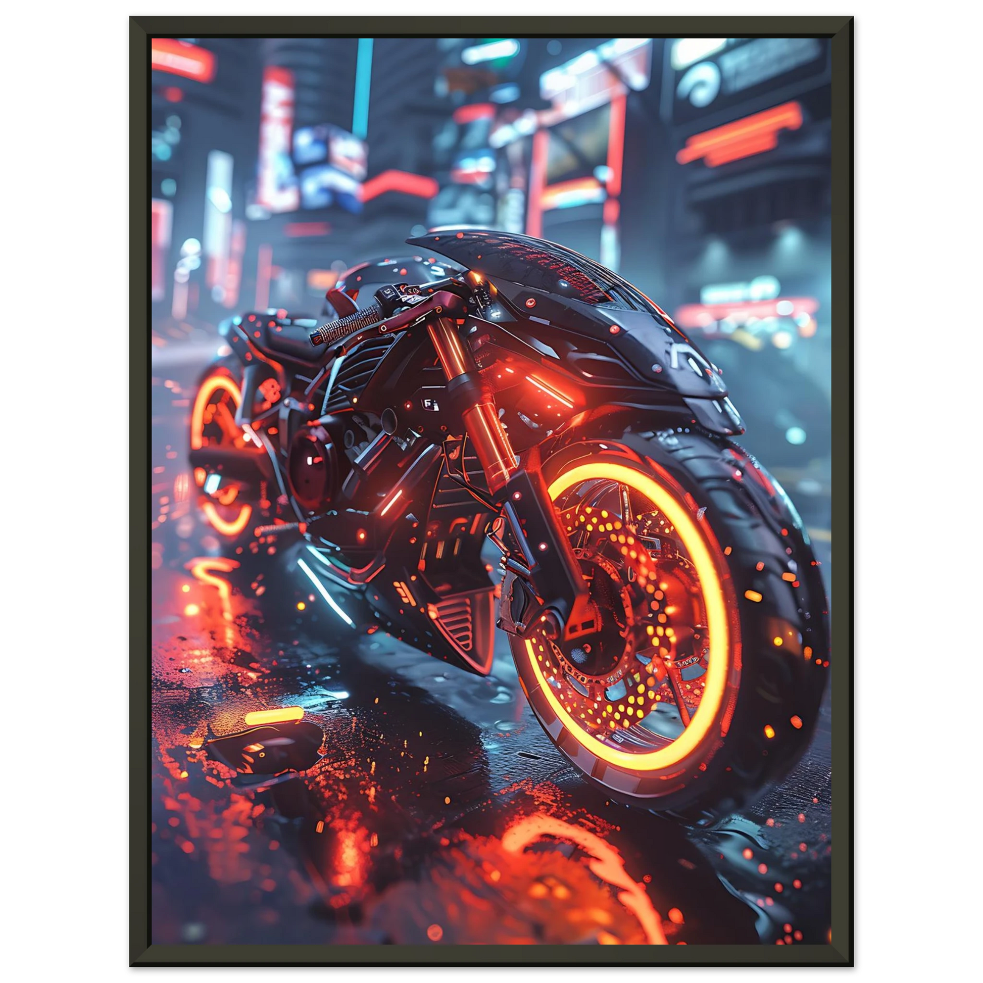 🏍️🏁🔧 Moto Cyberpunk Série futuriste #️⃣20  - (Affiche encadrée métal) - Aura Studio Déco