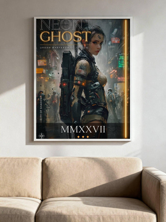 ☣️🧬 Série limitée Art Cyberpunk - Poster Cybergirl Neon Ghost - Aura Studio Déco