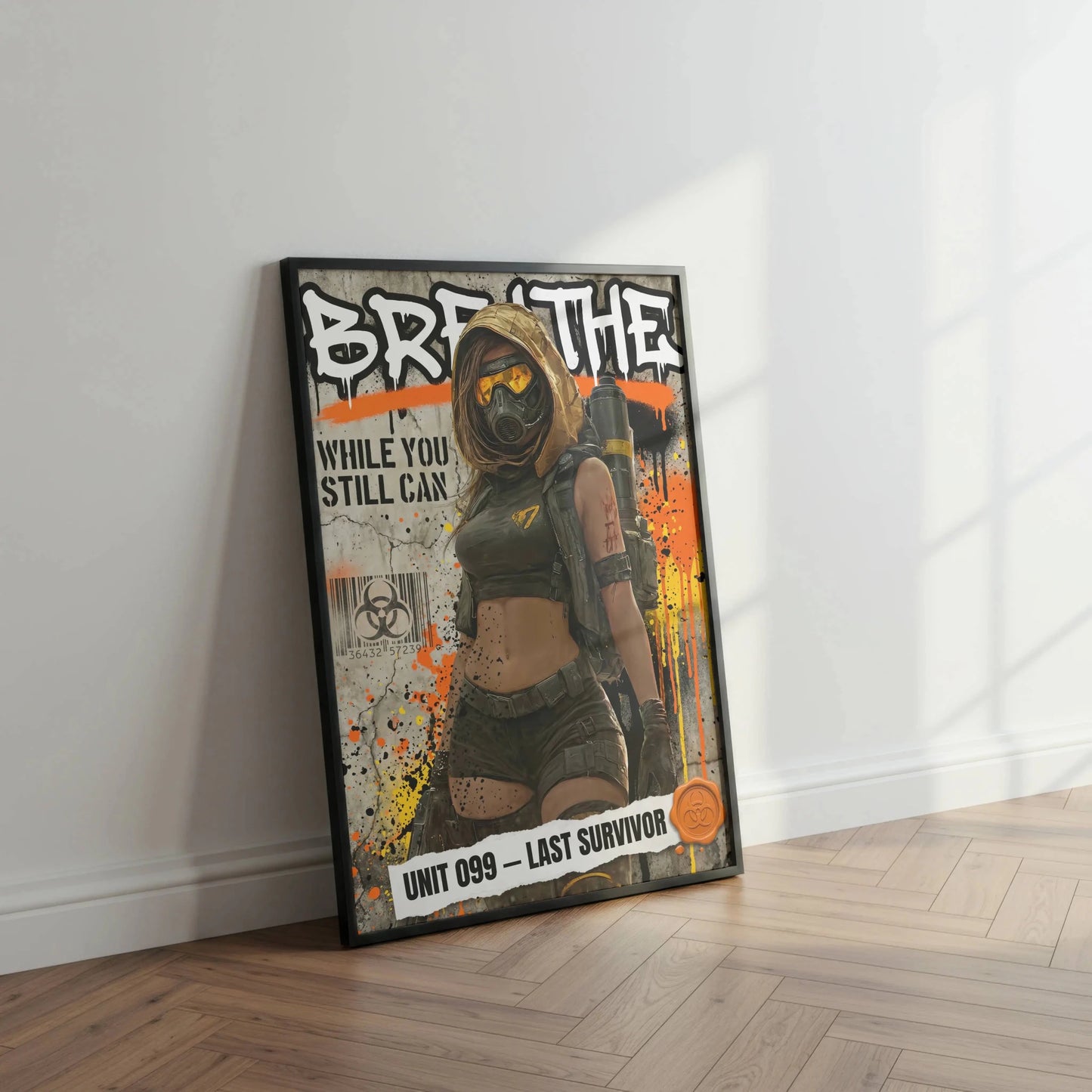 ☣️🧬 Série limitée Art Cyberpunk - Poster Cybergirl Unit 099 Breathe - Aura Studio Déco
