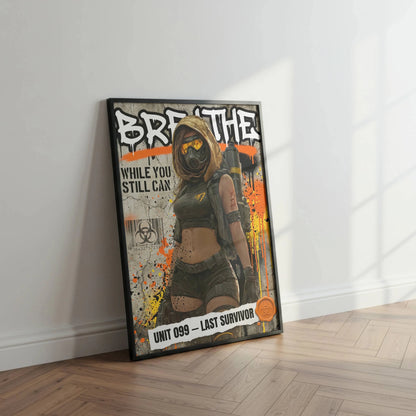 ☣️🧬 Série limitée Art Cyberpunk - Poster Cybergirl Unit 099 Breathe - Aura Studio Déco