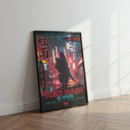 ☣️🧬 Série limitée Art Cyberpunk - Poster Cybergirl Red Rain - Aura Studio Déco