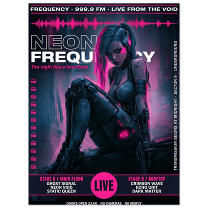 ☣️🧬 Série limitée Art Cyberpunk - Poster Cybergirl Neon Frequency - Aura Studio Déco