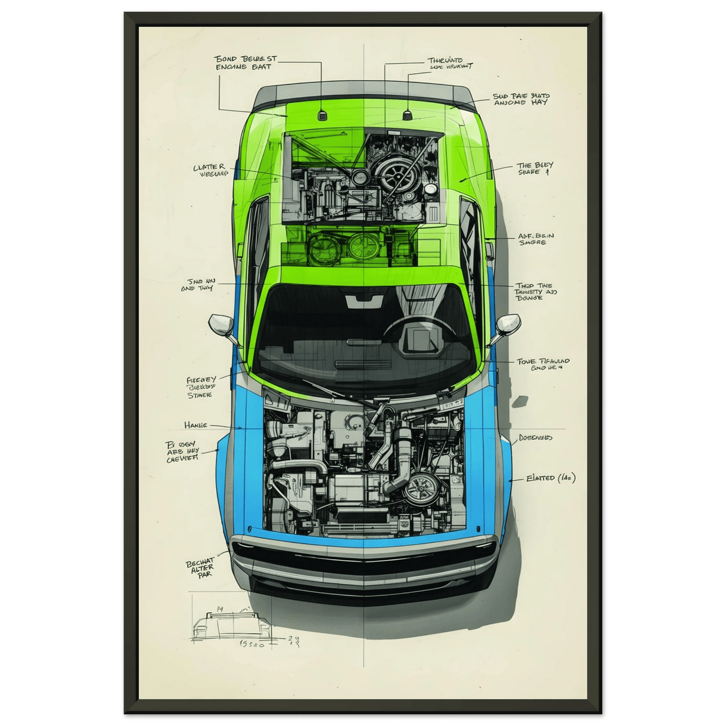 🏎️🏁Affiche Automobile Art' Plan Encadrée - Aura Studio Déco