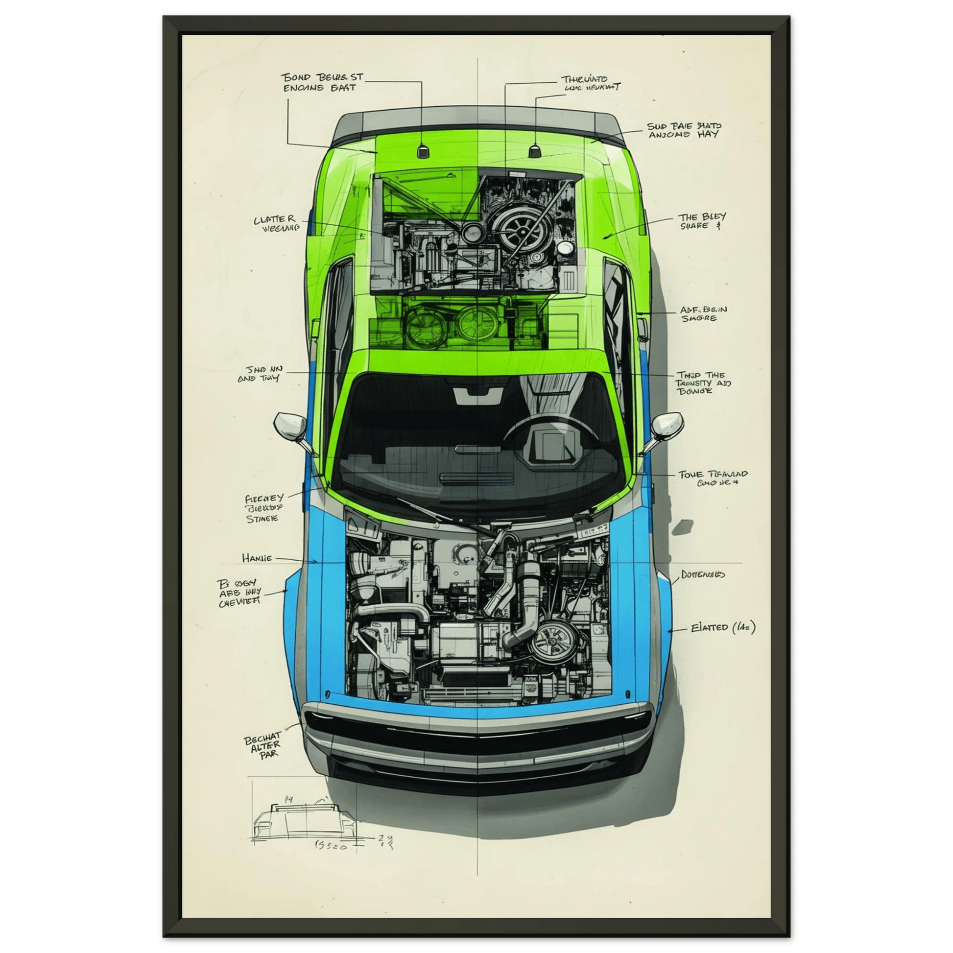 🏎️🏁Affiche Automobile Art' Plan Encadrée - Aura Studio Déco