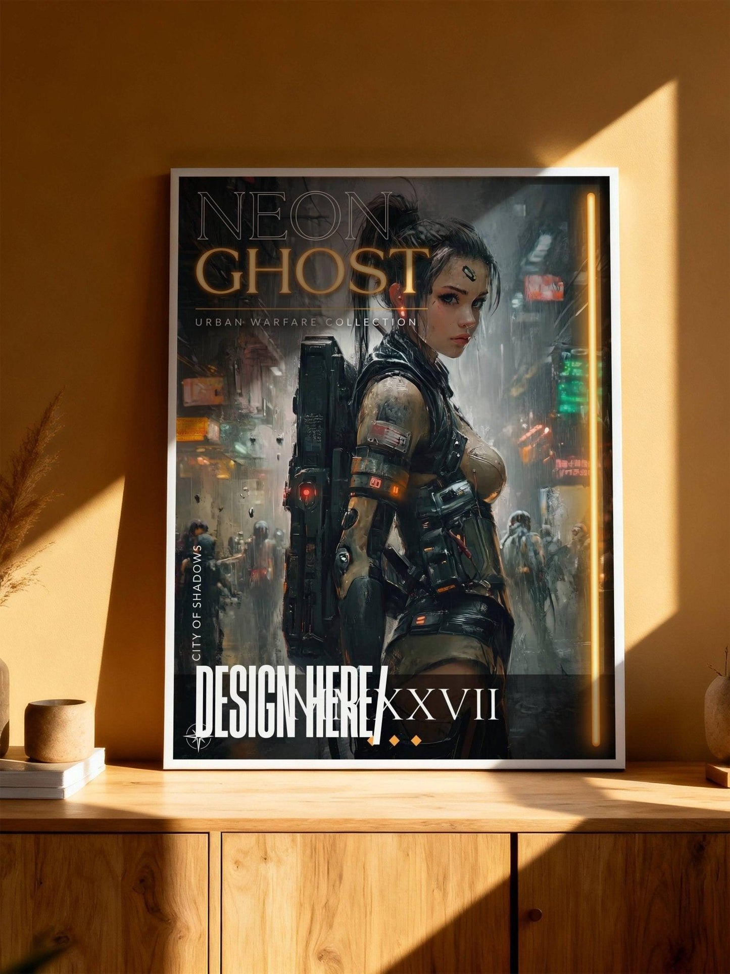 ☣️🧬 Série limitée Art Cyberpunk - Poster Cybergirl Neon Ghost - Aura Studio Déco