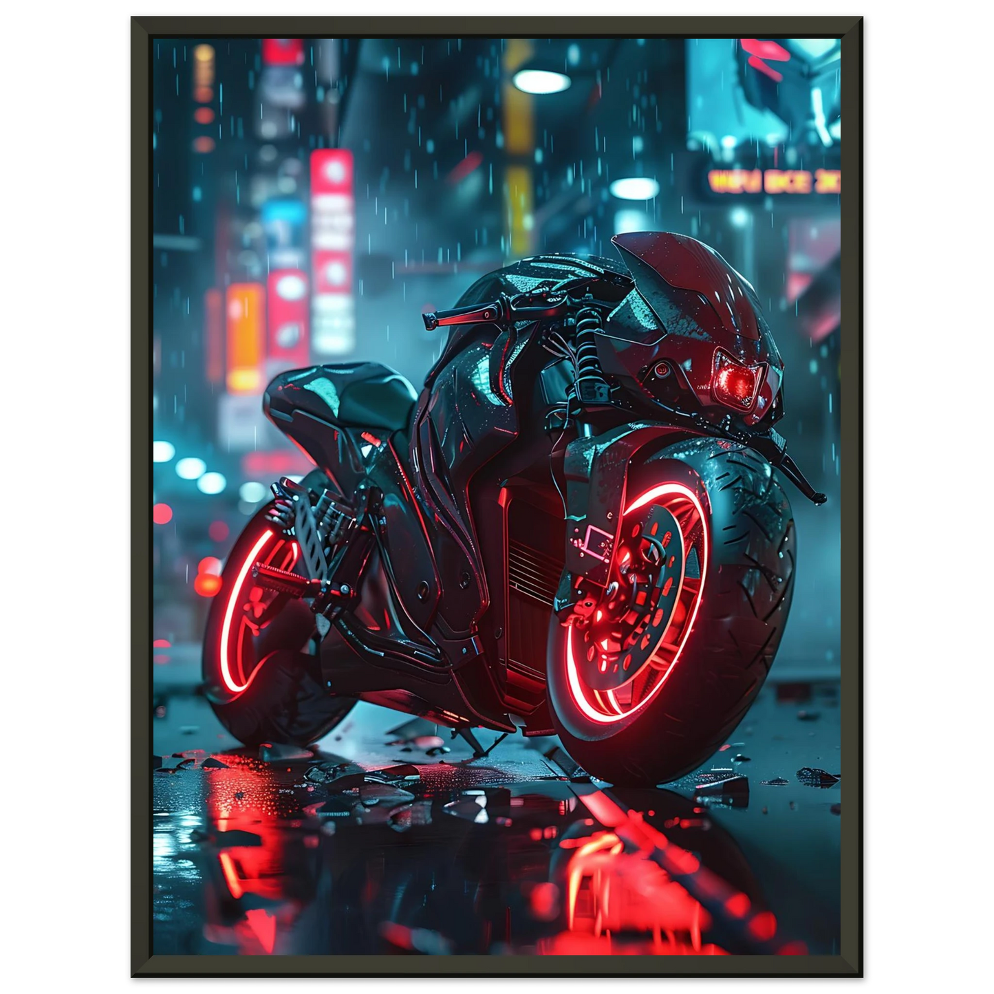 🏍️🏁🔧 Moto Cyberpunk Série futuriste #️⃣5  - (Affiche encadrée métal) - Aura Studio Déco