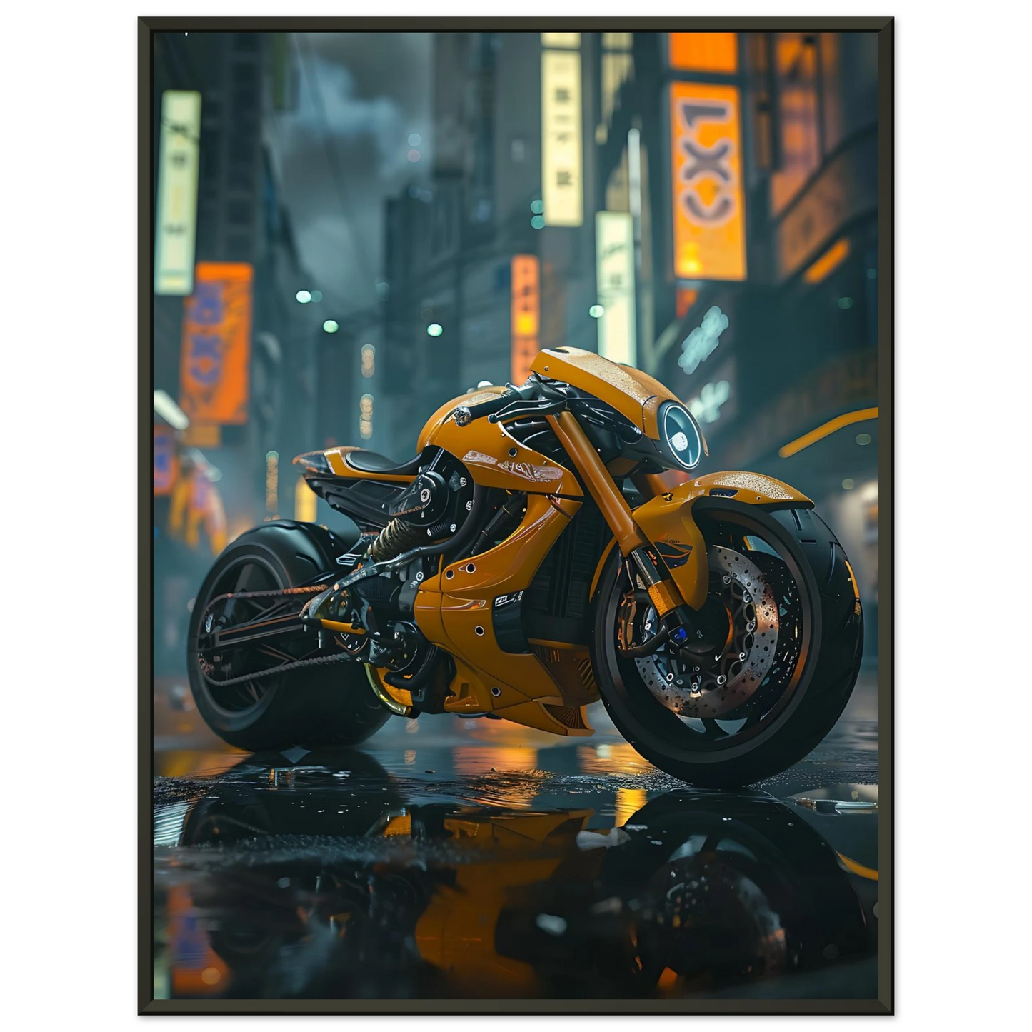 🏍️🏁🔧 Moto Cyberpunk Série futuriste #️⃣1  - (Affiche encadrée métal) - Aura Studio Déco