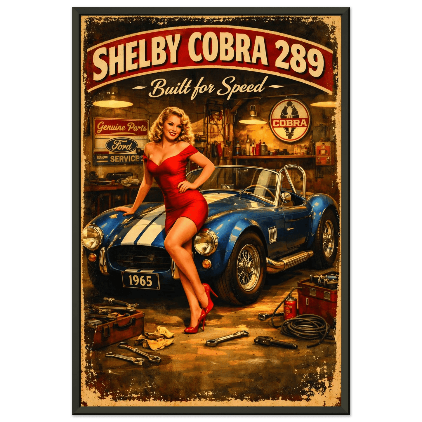 🏎️🏁Affiche Automobile Art' Pin-Up Encadrée - Aura Studio Déco
