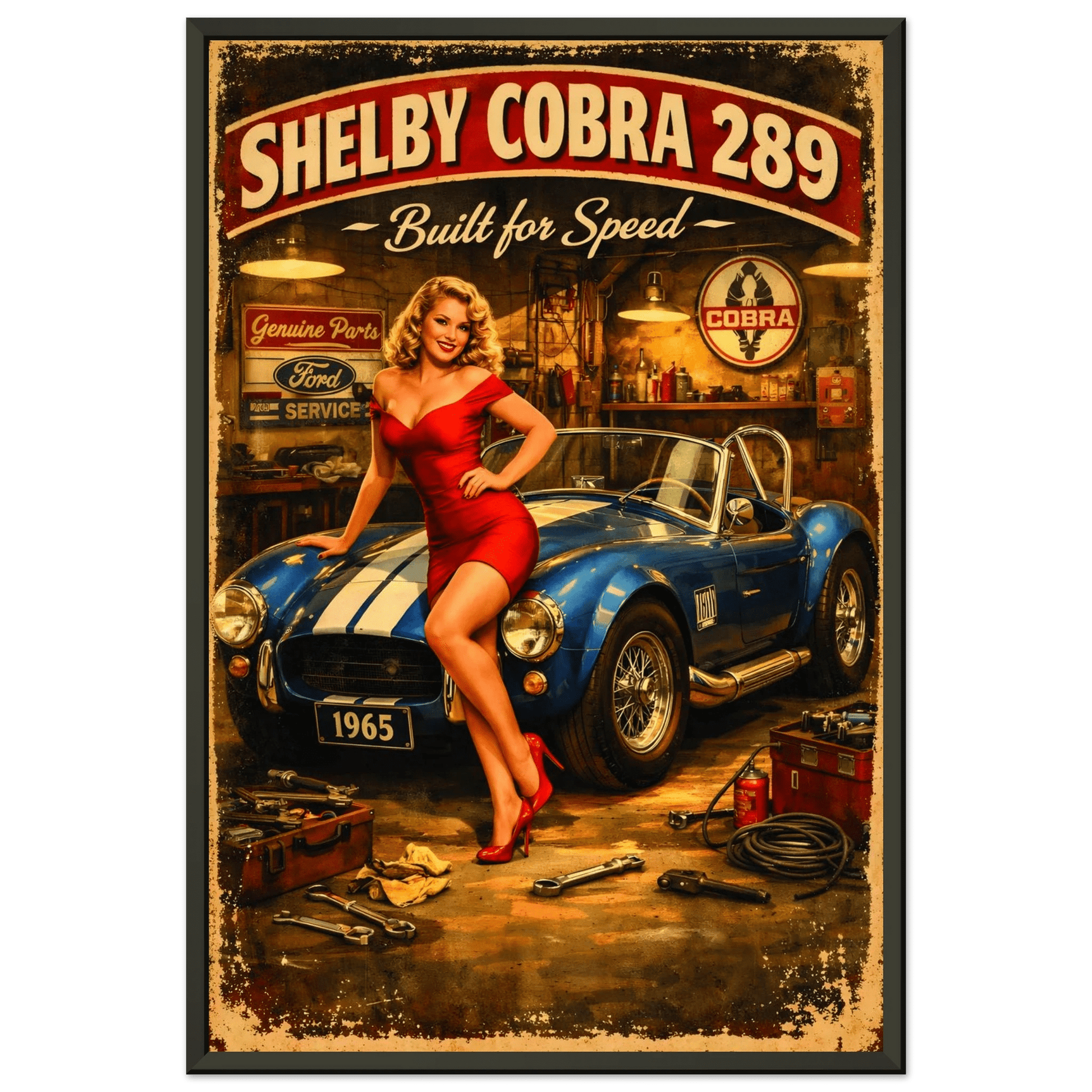 🏎️🏁Affiche Automobile Art' Pin-Up Encadrée - Aura Studio Déco