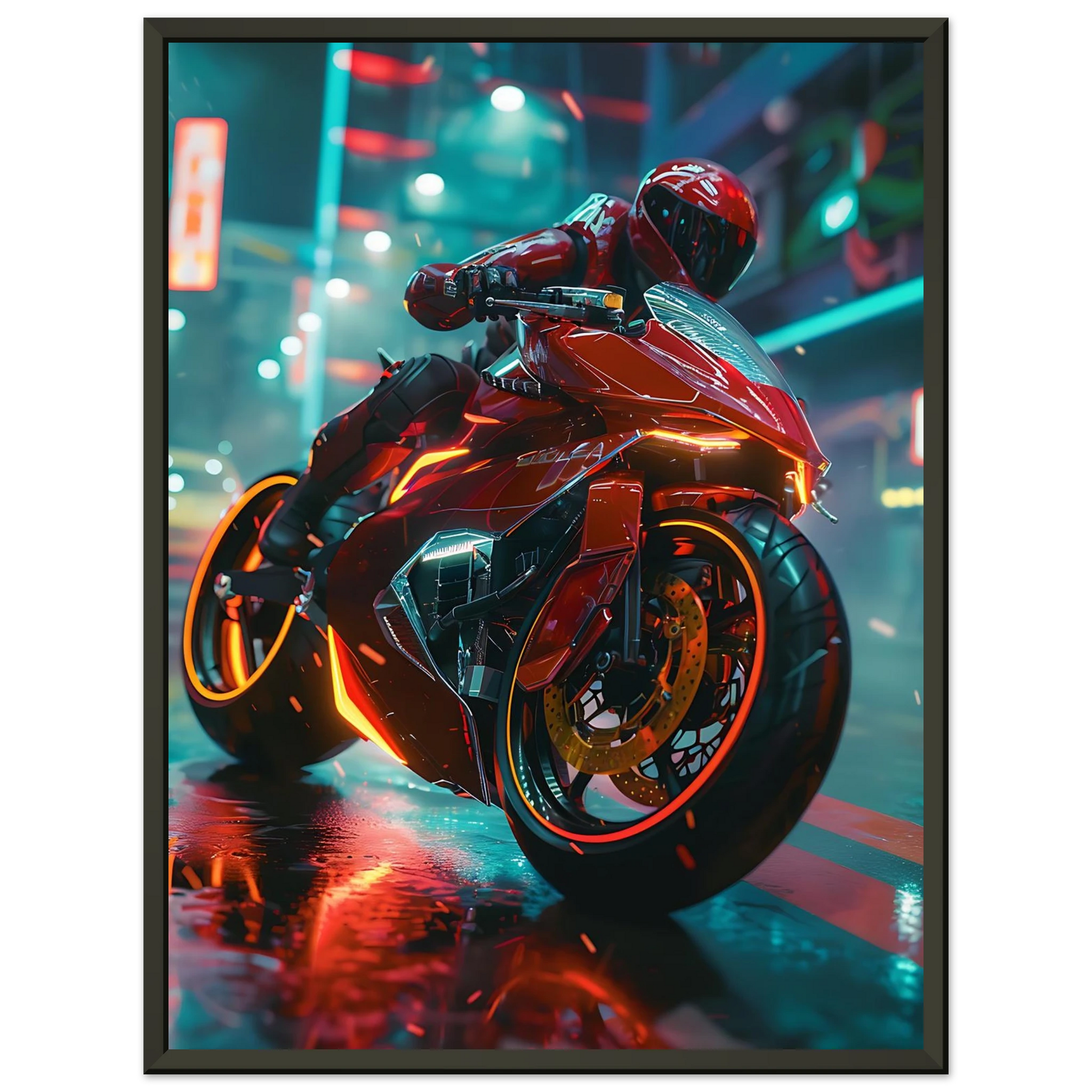 🏍️🏁🔧 Moto Cyberpunk Série futuriste #️⃣7  - (Affiche encadrée métal) - Aura Studio Déco