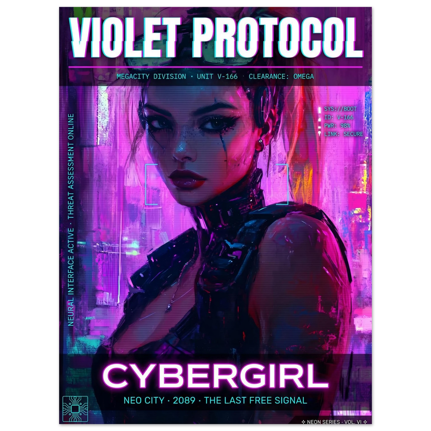 ☣️🧬 Série limitée Art Cyberpunk - Poster Cybergirl v-166 - Aura Studio Déco