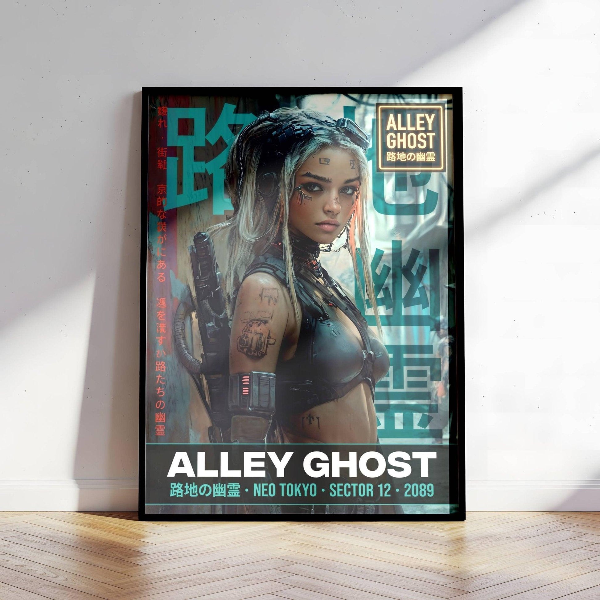 ☣️🧬 Série limitée Art Cyberpunk - Poster Cybergirl Alley Ghost - Aura Studio Déco