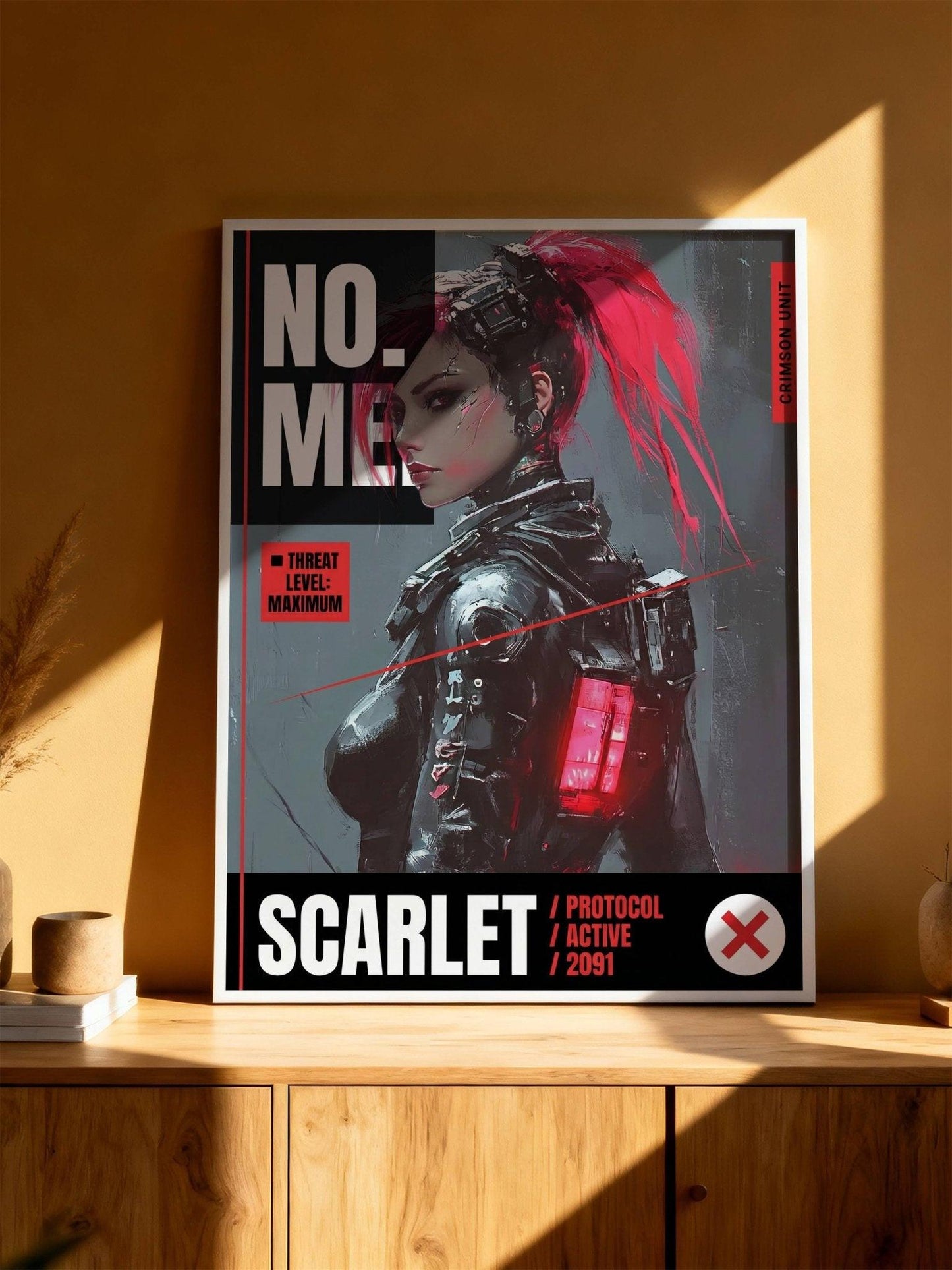 ☣️🧬 Série limitée Art Cyberpunk - Poster Cybergirl Scarlet - Aura Studio Déco