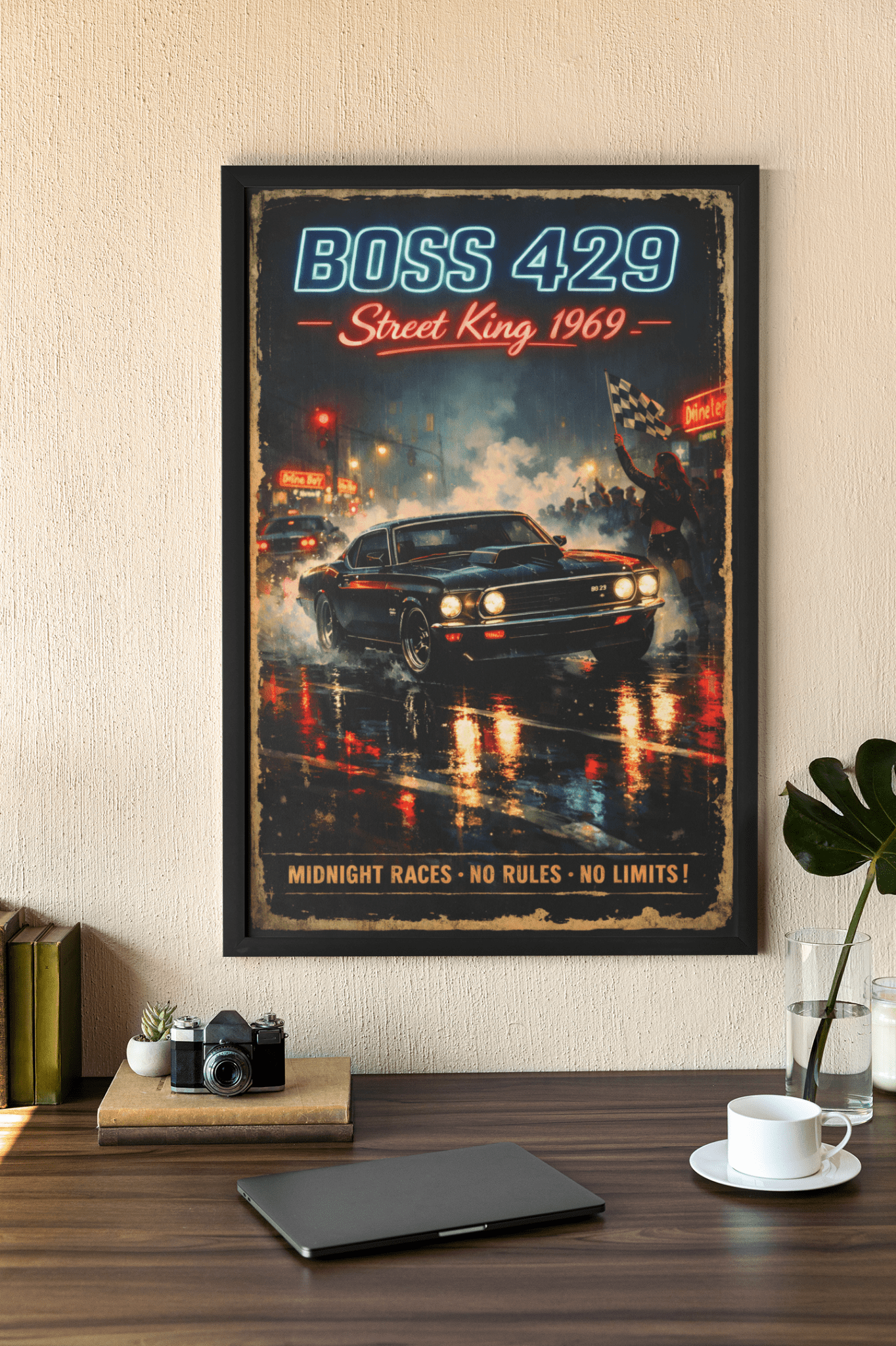 🏎️🏁 Affiche Automobile Street King Legend Encadrée - Aura Studio Déco