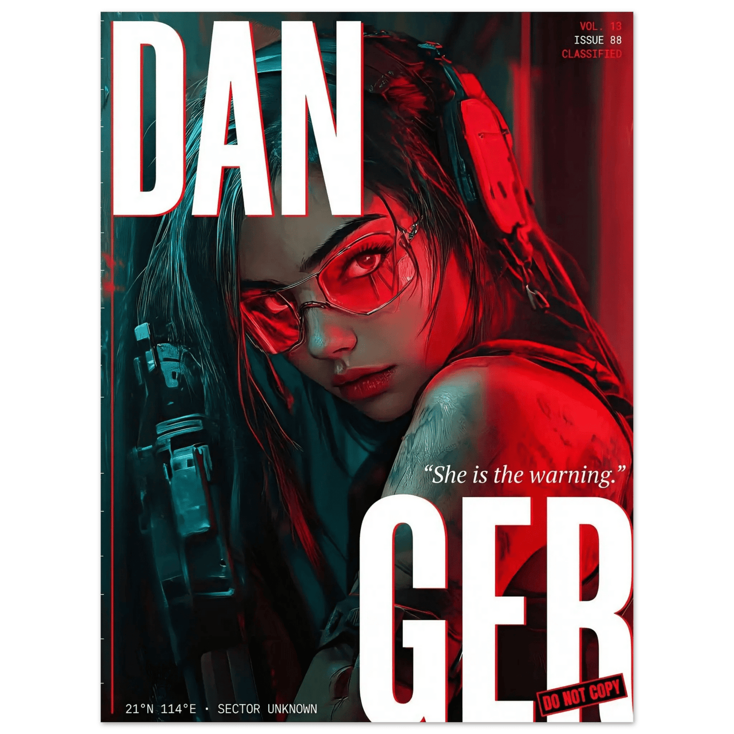 ☣️🧬 Série limitée Art Cyberpunk - Poster Cybergirl Danger - Aura Studio Déco