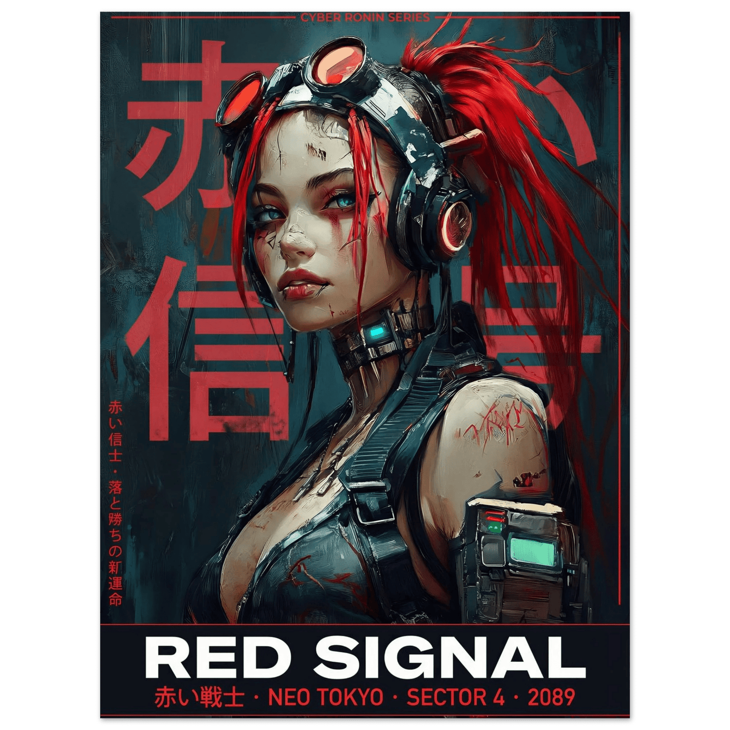 ☣️ Série limitée Art Cyberpunk - Poster Cybergirl Red Signal - Aura Studio Déco