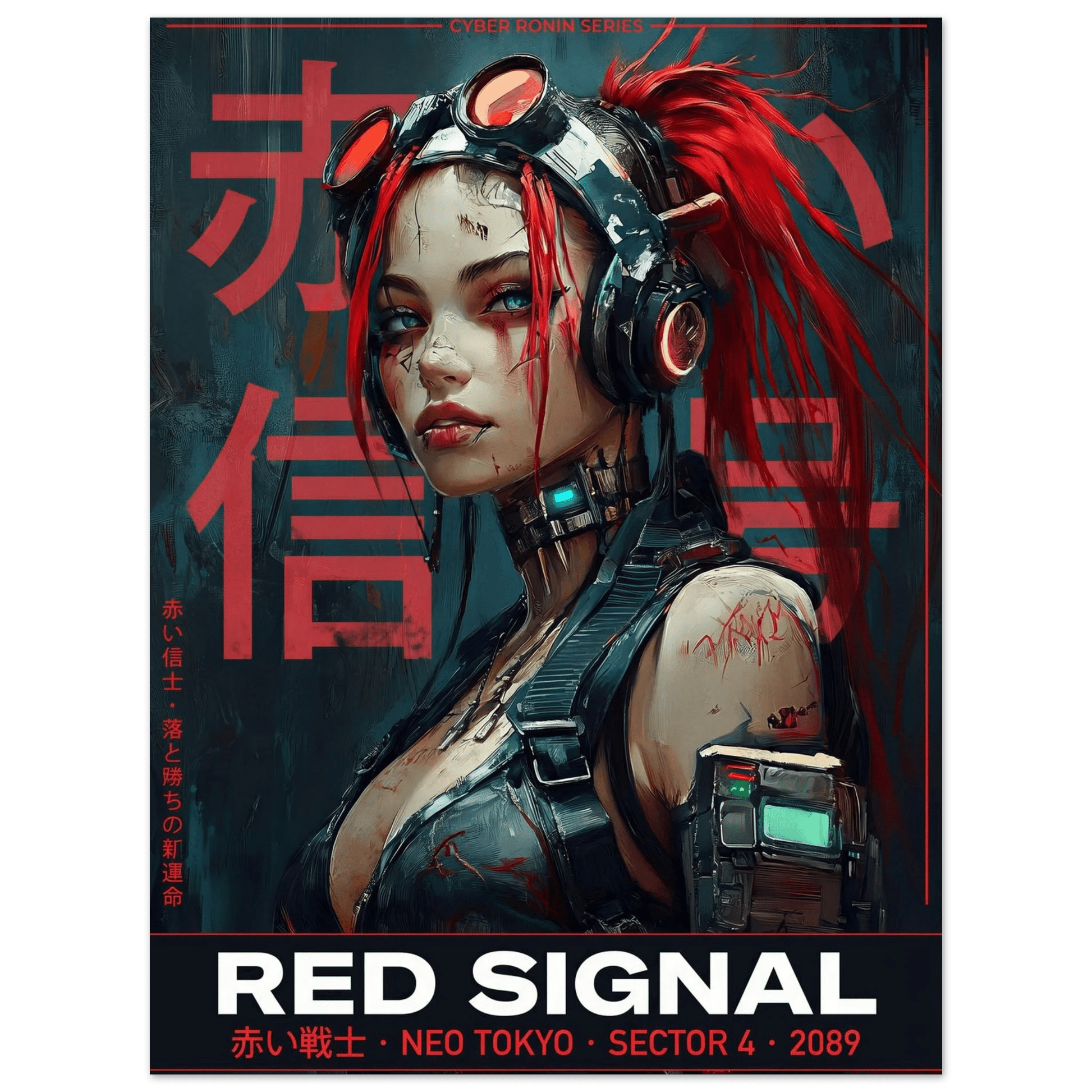 ☣️ Série limitée Art Cyberpunk - Poster Cybergirl Red Signal - Aura Studio Déco