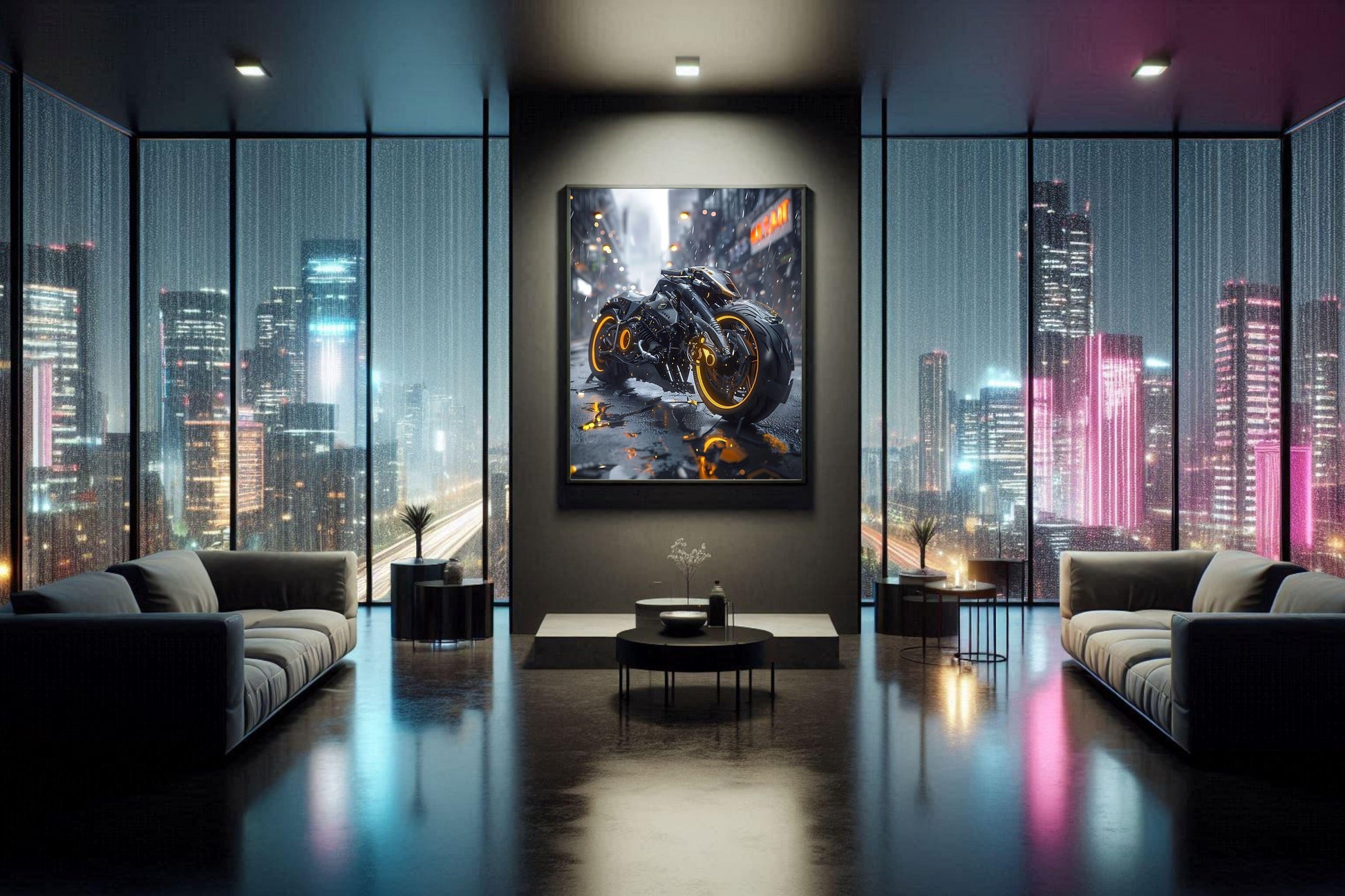 🏍️🏁🔧 Moto Cyberpunk Série futuriste #️⃣8  - (Affiche encadrée métal) - Aura Studio Déco