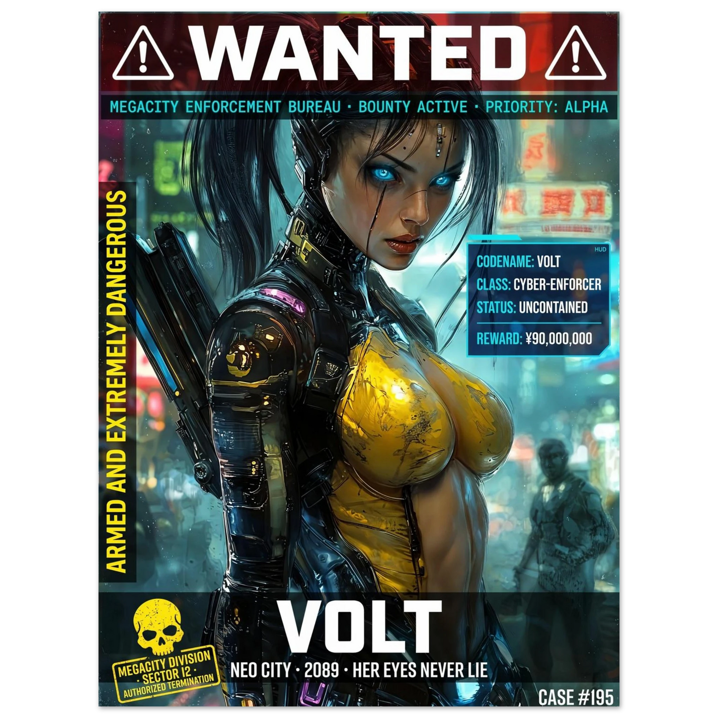☣️🧬 Série limitée Art Cyberpunk - Poster Cybergirl Volt - Aura Studio Déco
