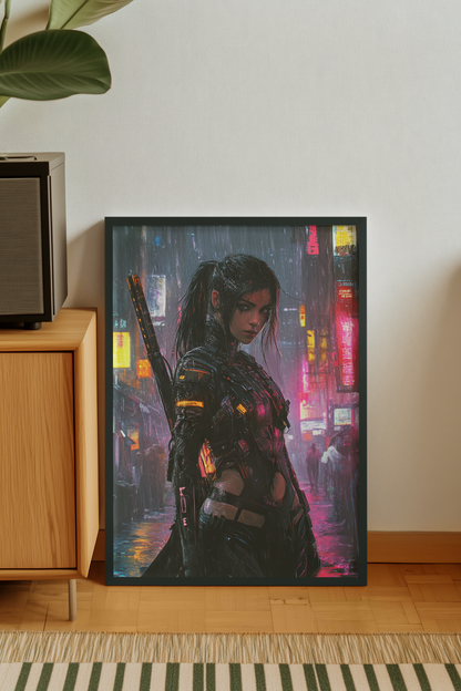 🧬Affiche Cyber Girl #38 – Art Mural Cyberpunk Futuriste - Aura Studio Déco