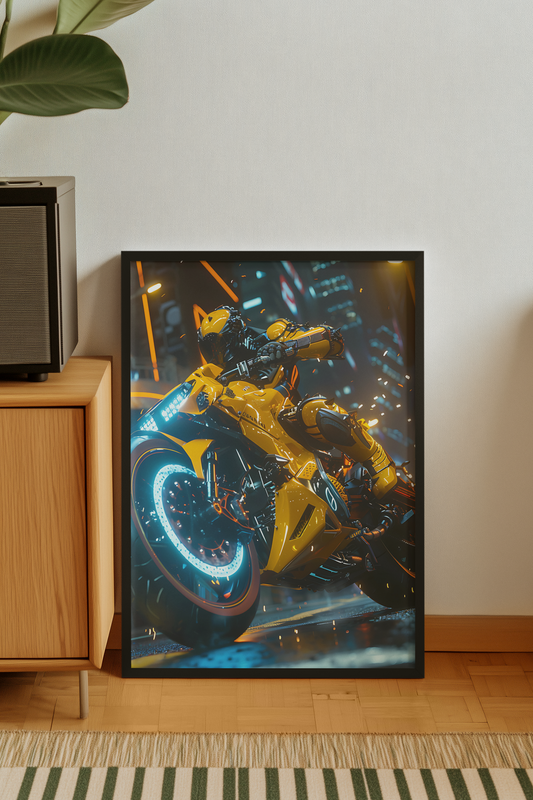 🏍️🏁🔧 Moto Cyberpunk Série futuriste #️⃣14  - (Affiche encadrée métal) - Aura Studio Déco