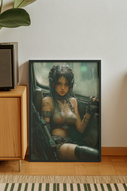 🎮🌐Affiche Cyber Girl #35 – Art Mural Cyberpunk Futuriste - Aura Studio Déco