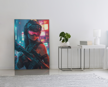 🌐🧬Affiche Murale CYBERPUNK WAR GIRL ULTIMATE SERIE  3☢️ - Aura Studio Déco