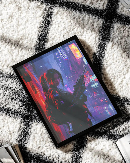 🌃🎮🌐🧬AFFICHE CYBERPUNK WAR GIRL ULTIMATE SERIE  13☢️ - Aura Studio Déco