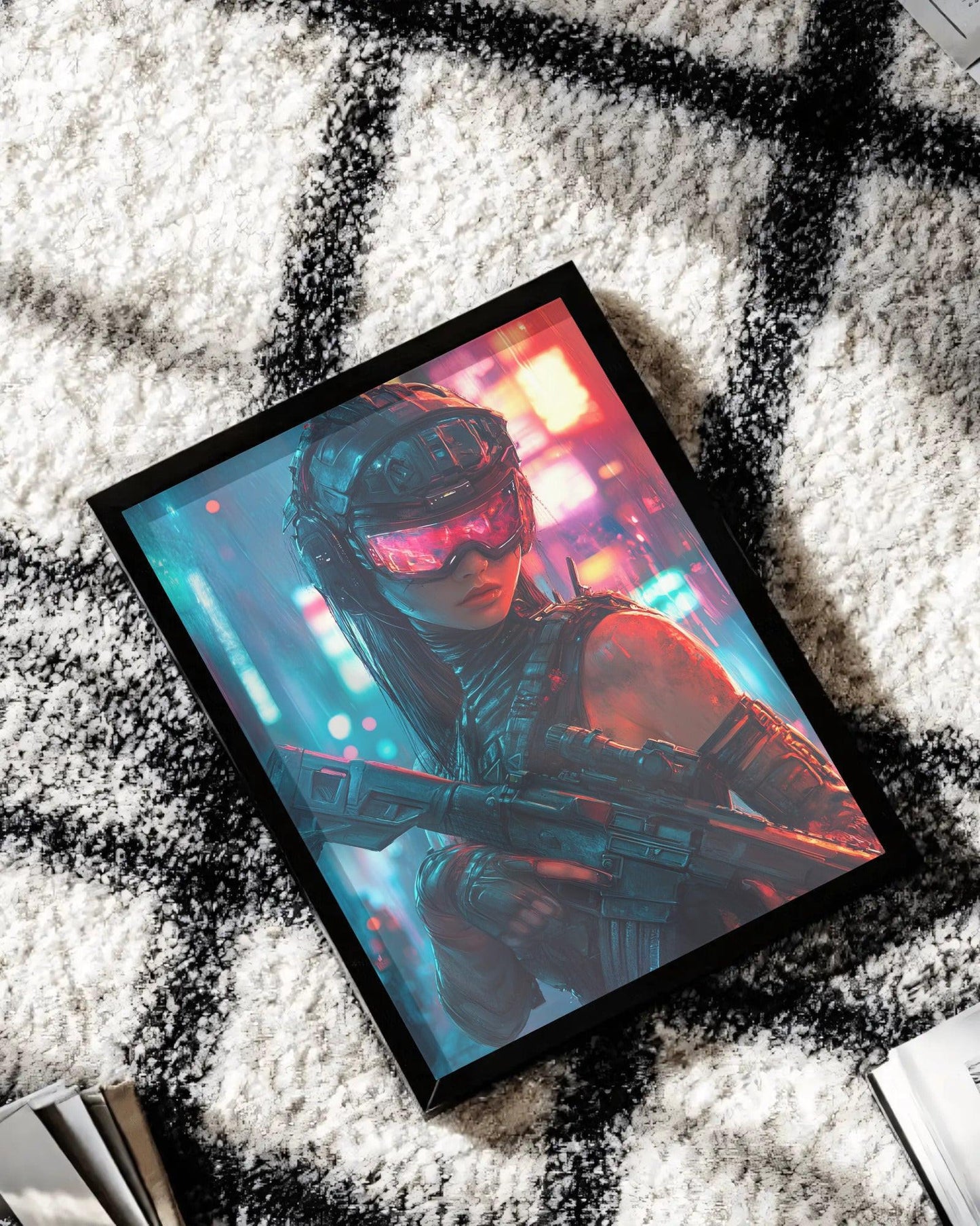 🌐🧬Affiche Murale CYBERPUNK WAR GIRL ULTIMATE SERIE  3☢️ - Aura Studio Déco