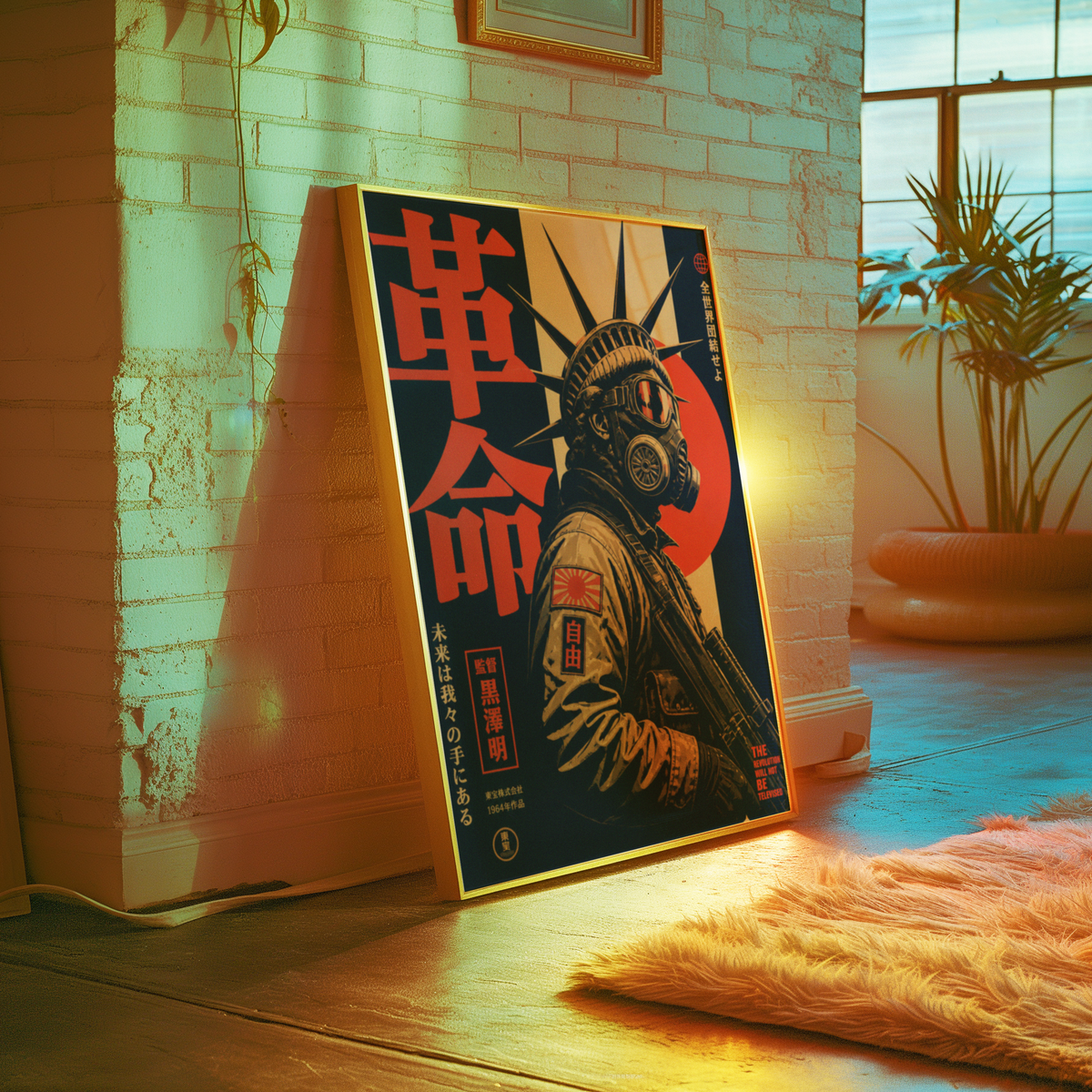 Cyberpunk Gas Mask Poster, Neo Tokyo Wall Art, Dystopian Futuristic Print, Retro Japanese Propaganda Decor