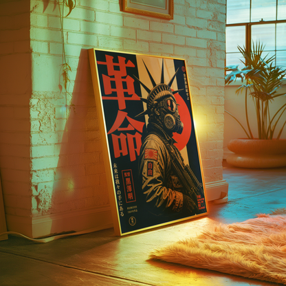 Cyberpunk Gas Mask Poster, Neo Tokyo Wall Art, Dystopian Futuristic Print, Retro Japanese Propaganda Decor