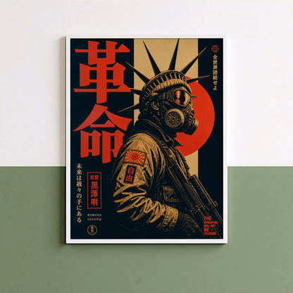 Cyberpunk Gas Mask Poster, Neo Tokyo Wall Art, Dystopian Futuristic Print, Retro Japanese Propaganda Decor