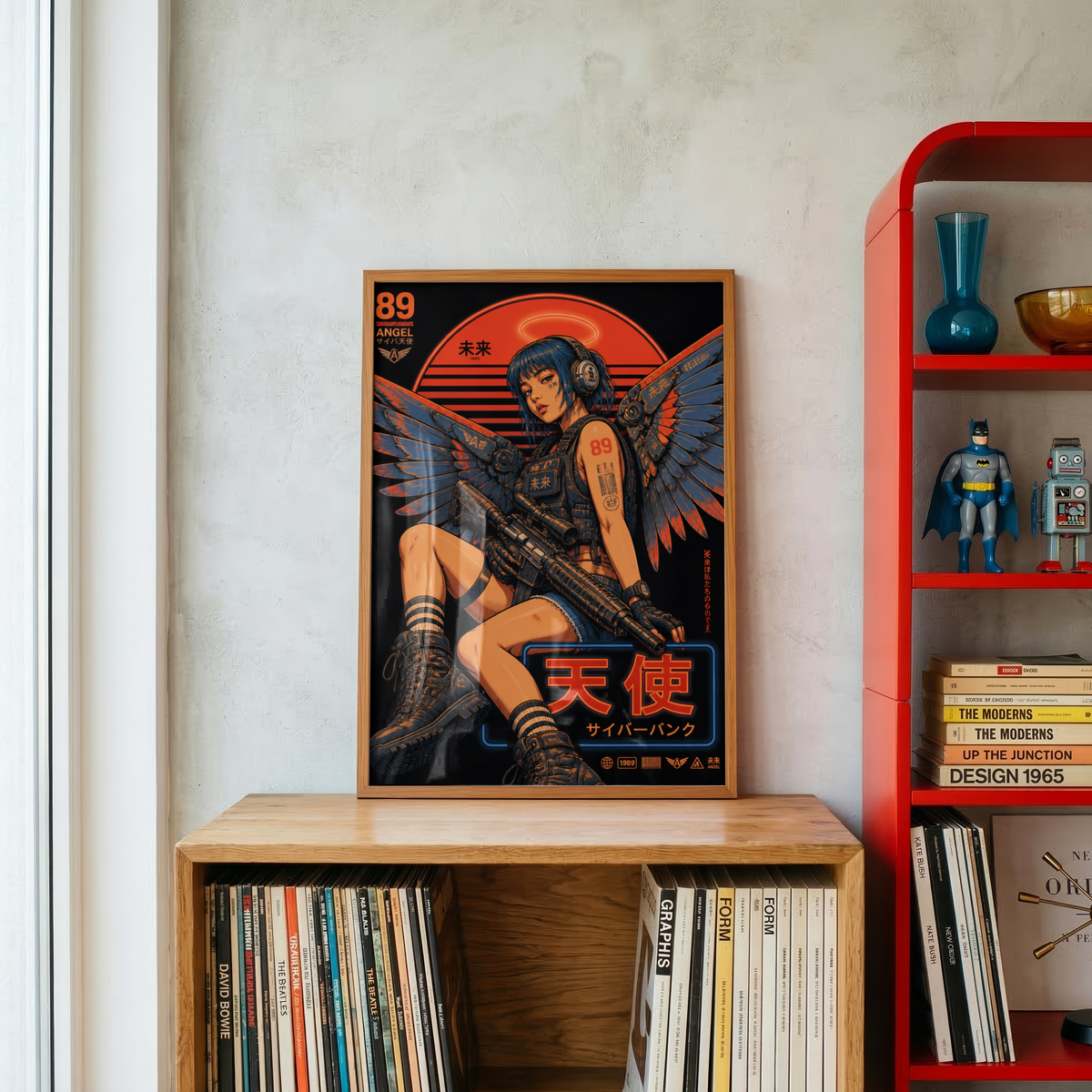 Cyberpunk Angel Girl Poster, Futuristic Neon Wall Art, Japanese Sci Fi Print, Dark Techwear Decor