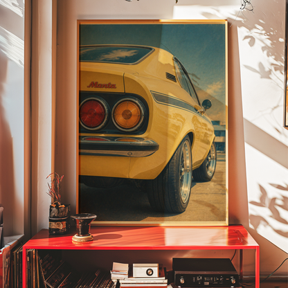 Affiche Coupé Jaune Sportif Européen, Automobile Vintage Rétro, Style Années Classiques, Déco Garage, Passion Automobile & Collection