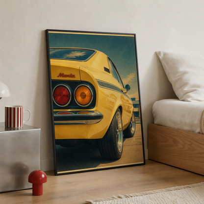 Affiche Coupé Jaune Sportif Européen, Automobile Vintage Rétro, Style Années Classiques, Déco Garage, Passion Automobile & Collection