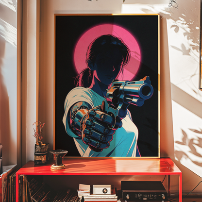 Affiche Cyberpunk Woman | Neon Pink Moon & Future City