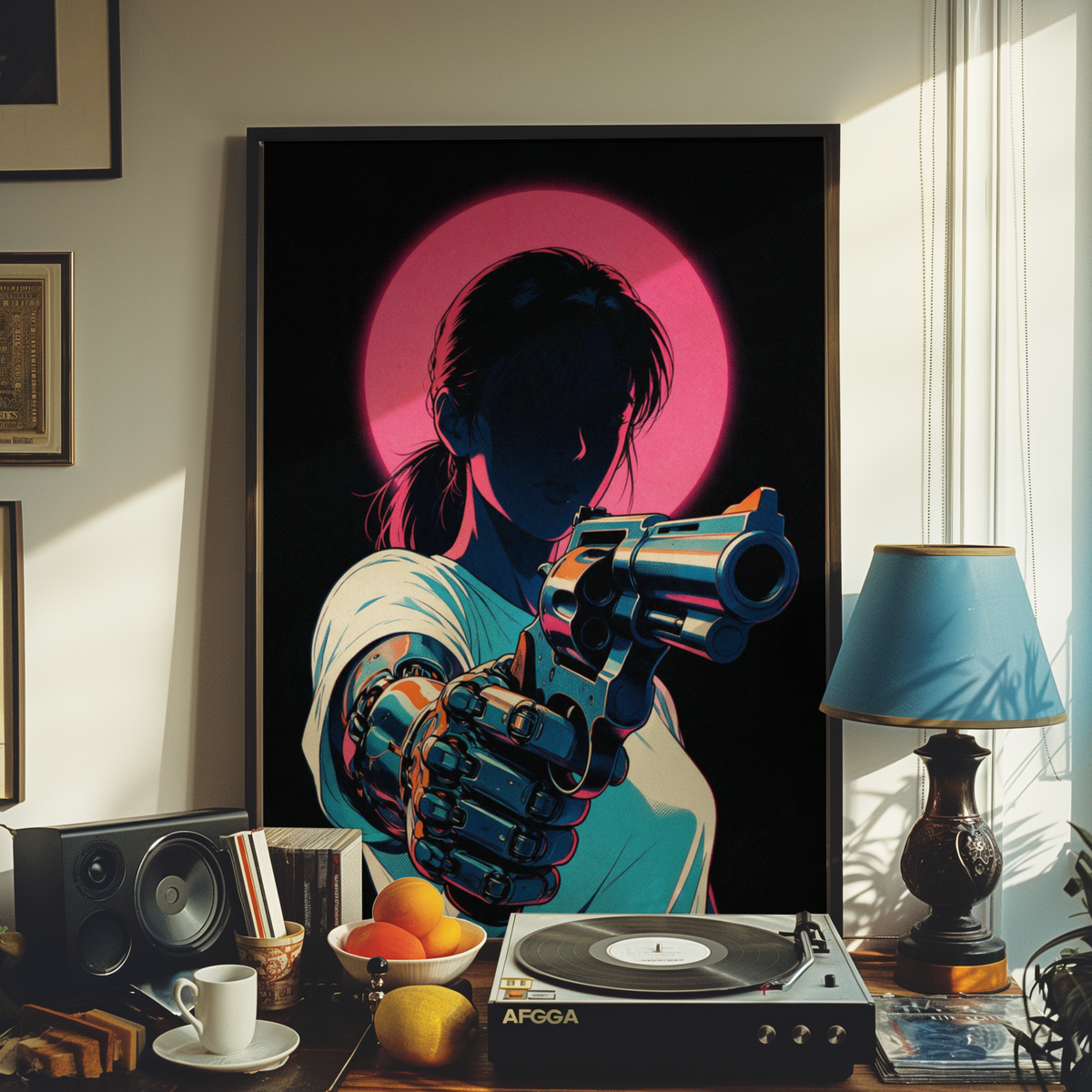 Affiche Cyberpunk Woman | Neon Pink Moon & Future City