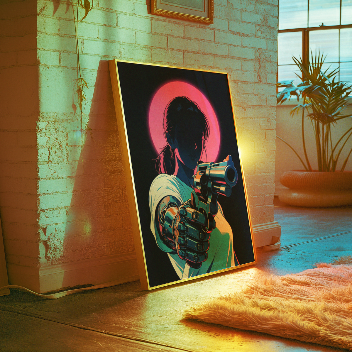 Affiche Cyberpunk Woman | Neon Pink Moon & Future City