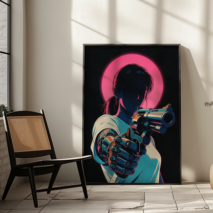 Affiche Cyberpunk Woman | Neon Pink Moon & Future City