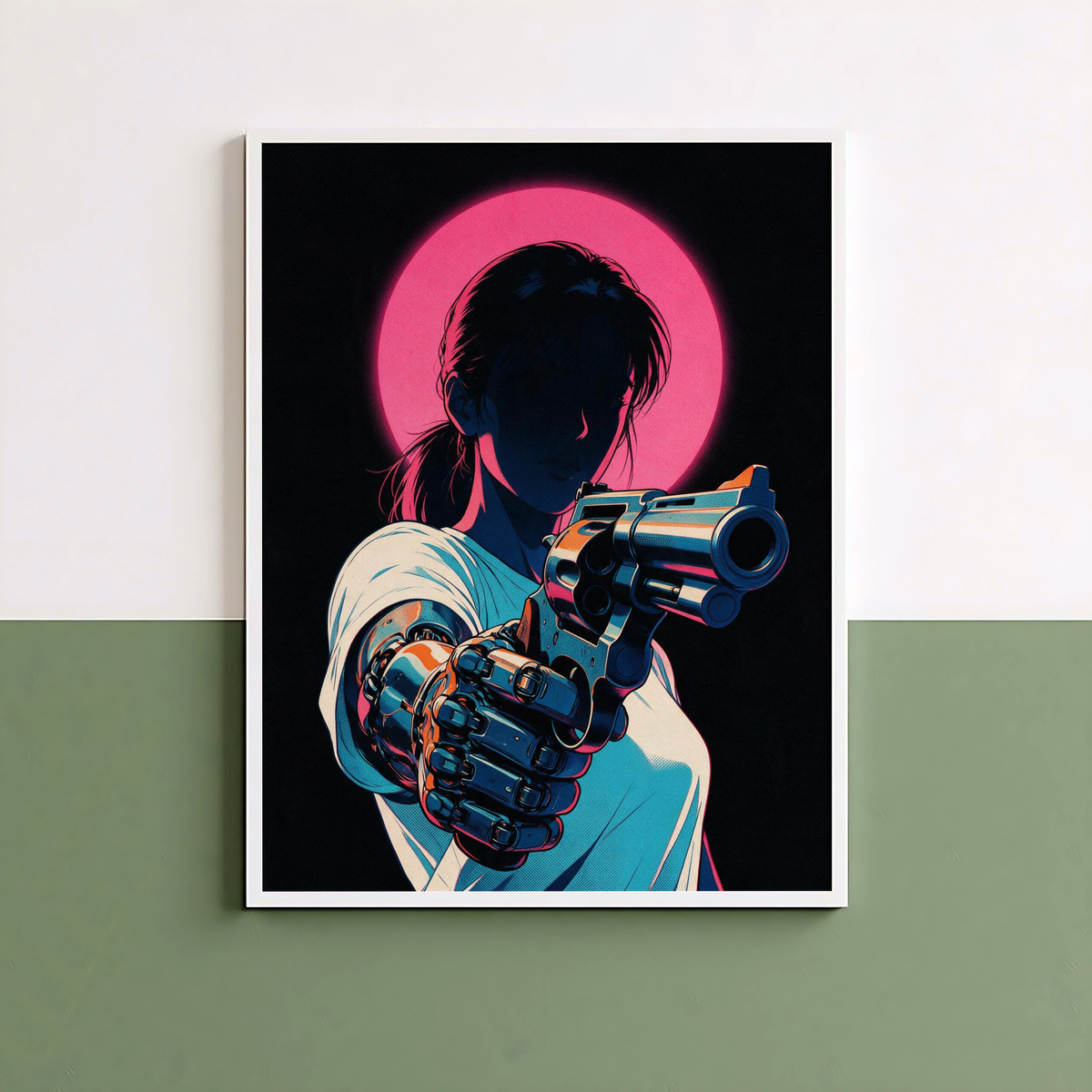 Affiche Cyberpunk Woman | Neon Pink Moon & Future City
