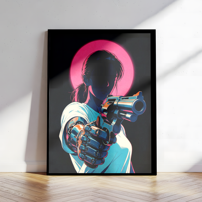 Affiche Cyberpunk Woman | Neon Pink Moon & Future City