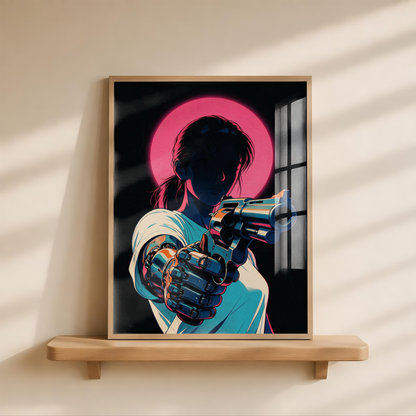 Affiche Cyberpunk Woman | Neon Pink Moon & Future City