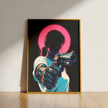 Affiche Cyberpunk Woman | Neon Pink Moon & Future City