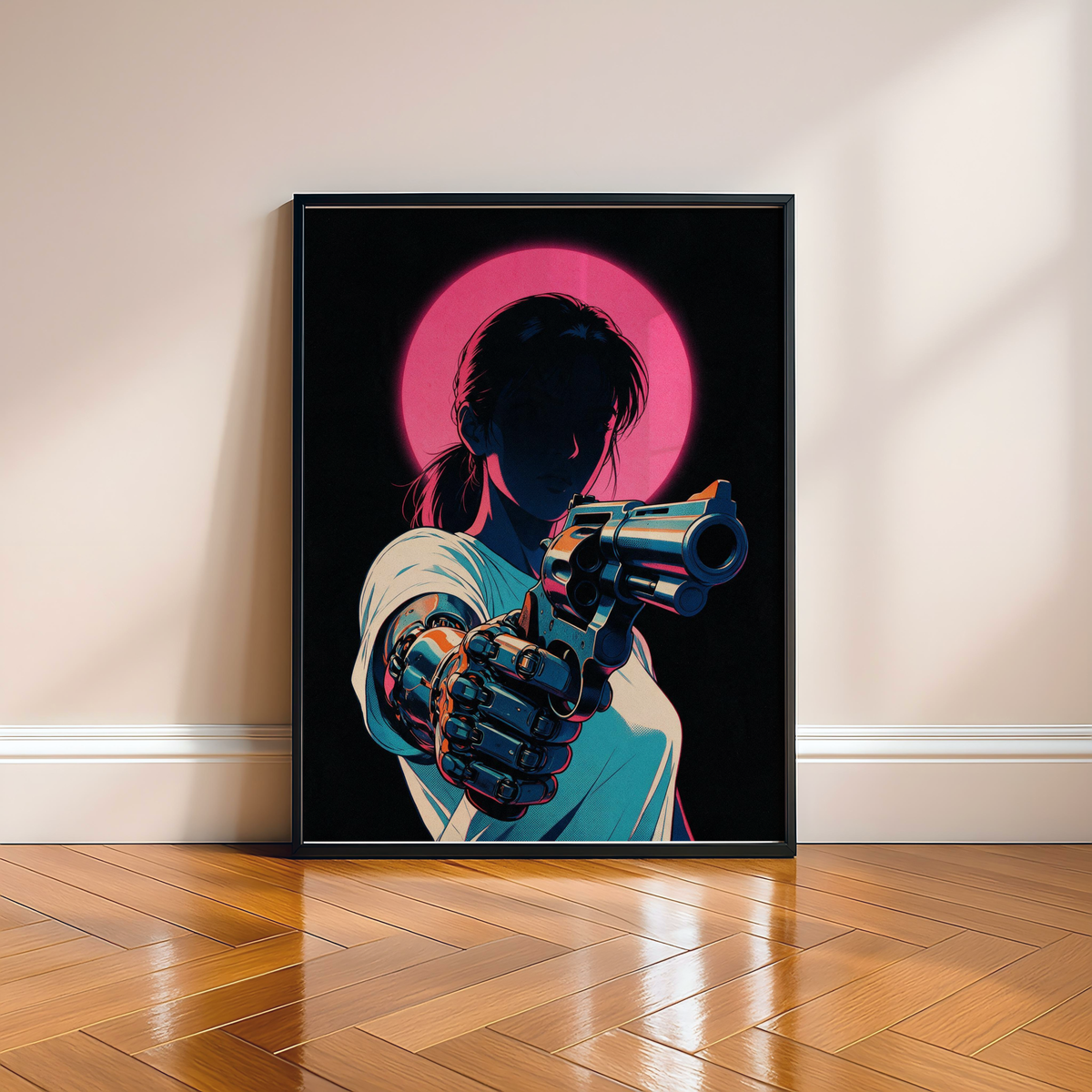 Affiche Cyberpunk Woman | Neon Pink Moon & Future City