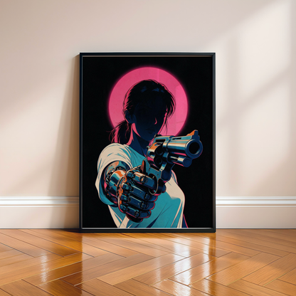 Affiche Cyberpunk Woman | Neon Pink Moon & Future City