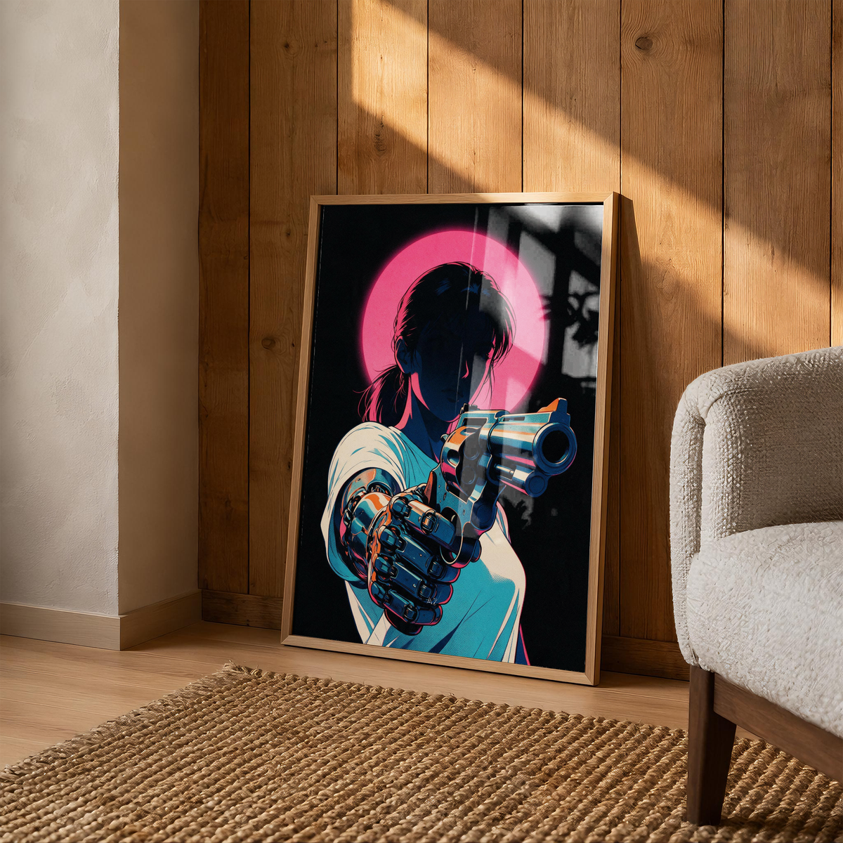 Affiche Cyberpunk Woman | Neon Pink Moon & Future City